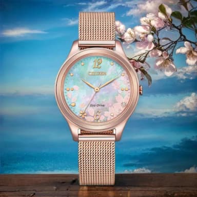 【CITIZEN 星辰】母親節推薦款 櫻花限定 光動能時尚米蘭帶女錶-32mm 母親節 禮物 送禮(EM0508-80D)