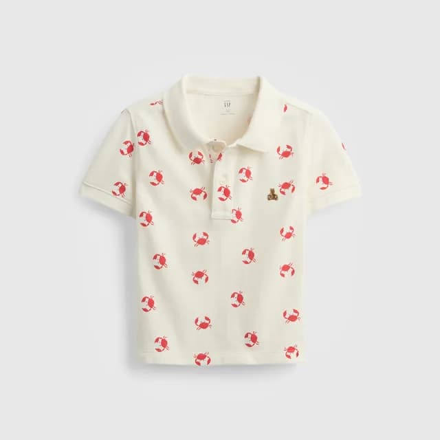 【GAP】男幼童裝 純棉小熊刺繡印花短袖POLO衫-米白色(777425)