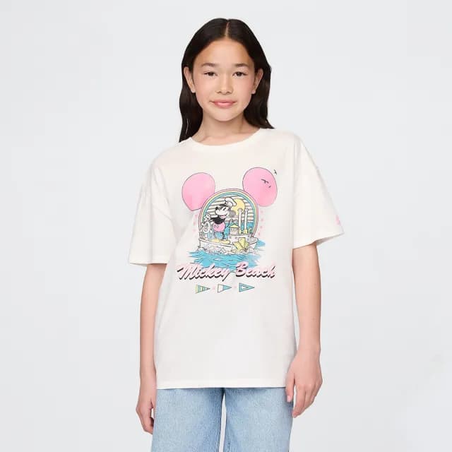 【GAP】女童裝 Gap x Disney迪士尼聯名 Logo純棉印花圓領短袖T恤-白色(780429)
