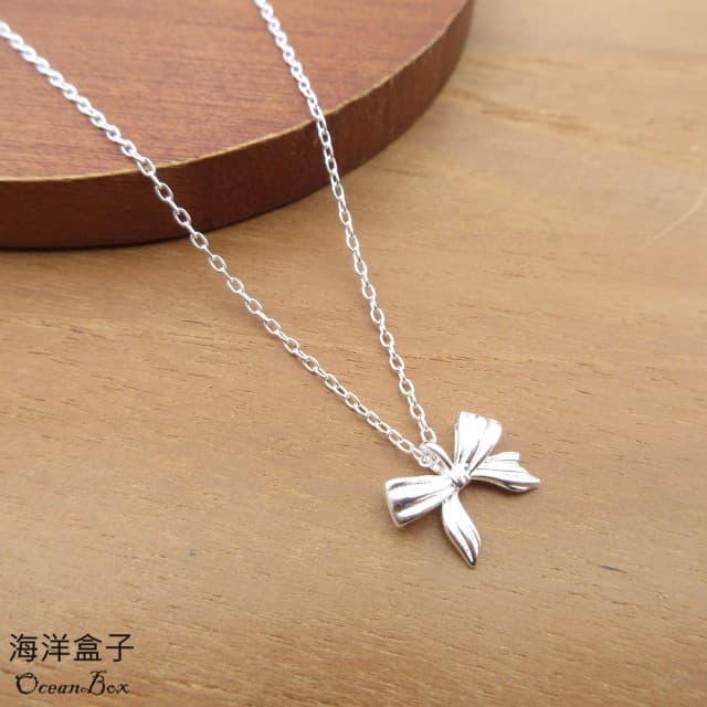 【海洋盒子】甜美可愛立體緞帶蝴蝶結造型925純銀項鍊(女用短鍊)