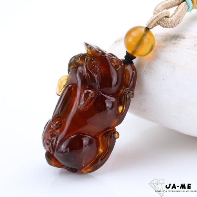 【JA-ME】天然琥珀棕紅珀招財貔貅項鍊 13.4克(母親節禮物/現貨)