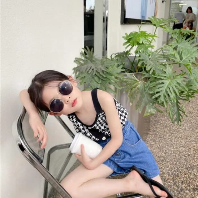 【橘魔法】千鳥紋愛心扣背心(小背心 上衣 可單穿 大童 女童 兒童 童裝)