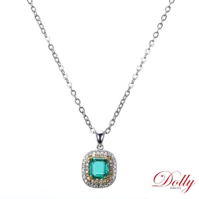 【DOLLY】18K金 天然哥倫比亞祖母綠鑽石項鍊(母親節 長輩送禮 交換禮物首選)