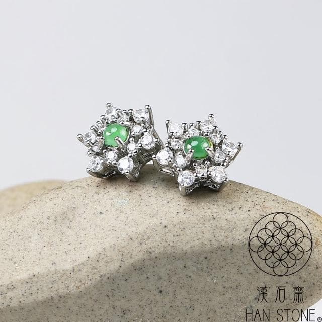 【漢石齋】天然翡翠A貨 蛋面設計耳環 飄花種(3*3mm*2pcs)