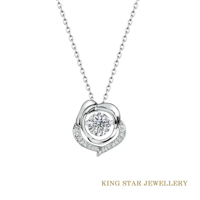 【King Star】30分最白D 3EX 天然鑽石項鍊 靈動 跳舞玫瑰(1克拉視覺效果)
