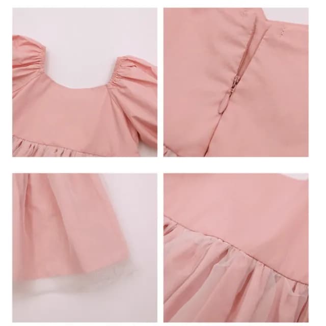 【橘魔法】優雅粉橘蓬蓬公主袖細軟紗裙洋裝(女童 中童 童裝 女童 小童 連衣裙 紗裙 表演)