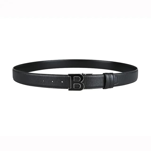 【BALLY】BALLY 簍空標誌LOGO水波紋路牛皮男士扣式雙面皮帶(寬版/黑)