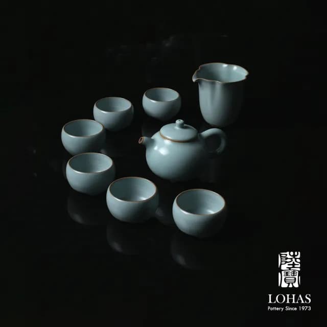【LohasPottery 陸寶】汝窯三足壺茶組(汝窯藏器 陶瓷茶具組 茶器 精緻禮盒)