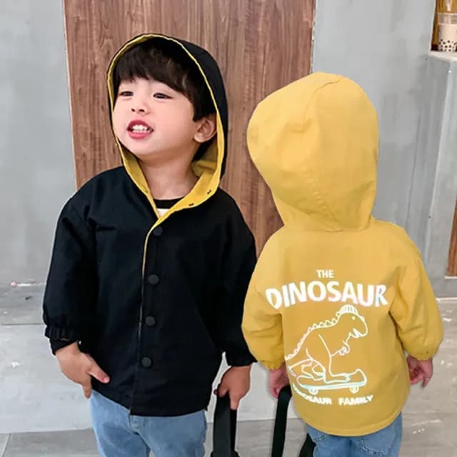 【橘魔法】雙11 背後反光恐龍雙面穿連帽外套(長袖外套 連帽外套 薄外套 男童 兒童 童裝 風衣 夾克)