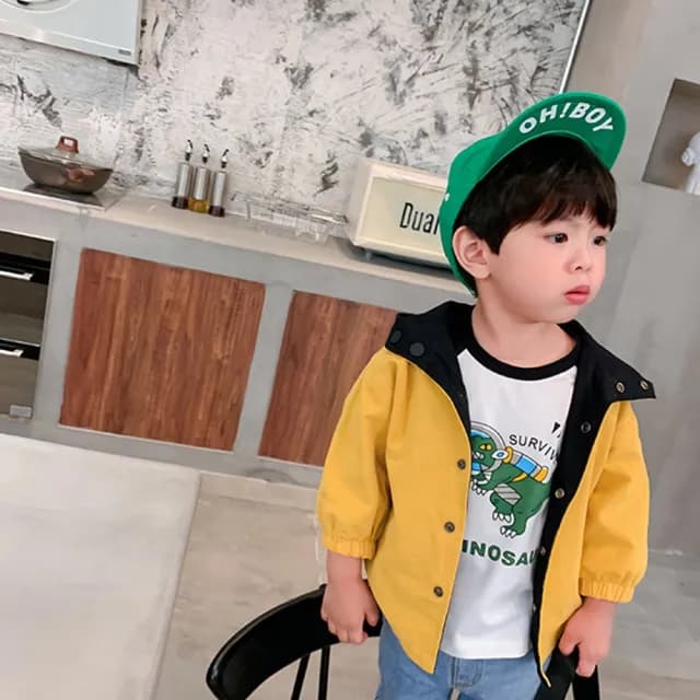 【橘魔法】雙11 背後反光恐龍雙面穿連帽外套(長袖外套 連帽外套 薄外套 男童 兒童 童裝 風衣 夾克)