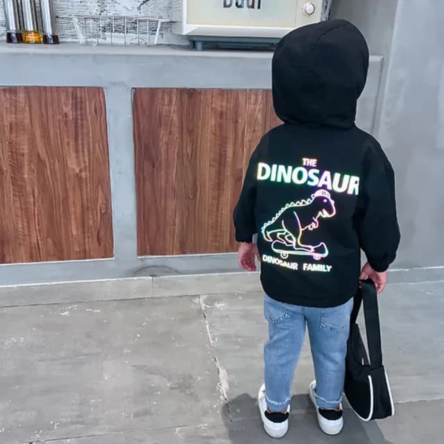 【橘魔法】雙11 背後反光恐龍雙面穿連帽外套(長袖外套 連帽外套 薄外套 男童 兒童 童裝 風衣 夾克)