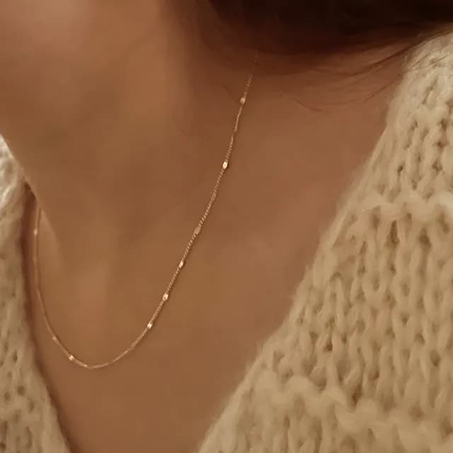 【CReAM】Tiffany純銀抗敏鍍14K金色 基本款素鍊裸鍊中性女項鍊(生日 禮物 送禮 禮盒)