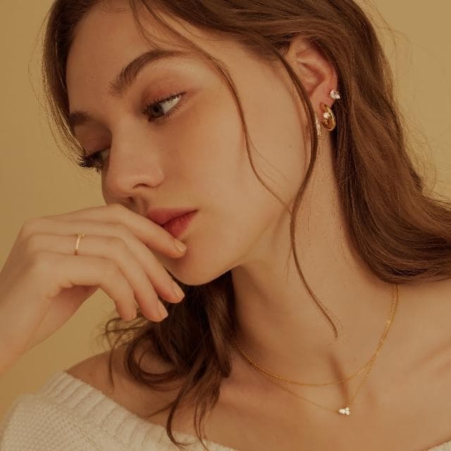 【CReAM】Arlene三鑽銀鍍14K金色銀色亮鑽鎖骨鍊 金色女項鍊(生日 禮物 送禮 禮盒)