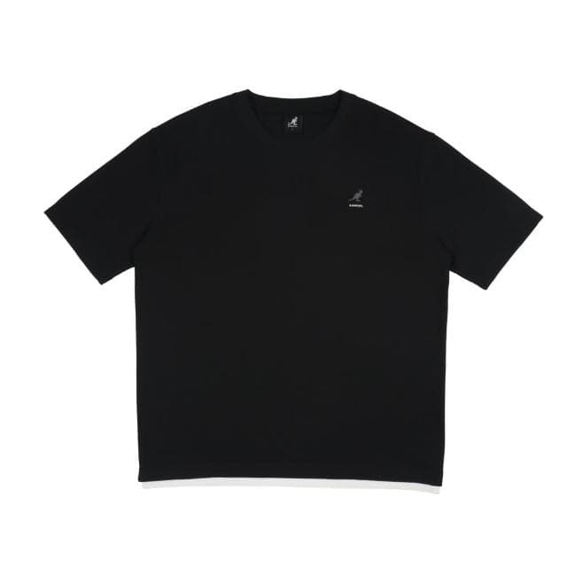 【KANGOL】母親節禮物 短T 黑色 華夫格 假兩件 短袖 袋鼠 中性(6525101820)