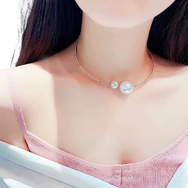 【89 zone】韓版古典珍珠開口頸帶 飾品 鎖骨鏈 毛衣鏈 短款項鏈 項鏈 1 入(銀/金)