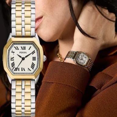 【FOSSIL】Harlow 復古八角大三針女錶-雙色/27mm 母親節 送禮 禮物(ES5362)