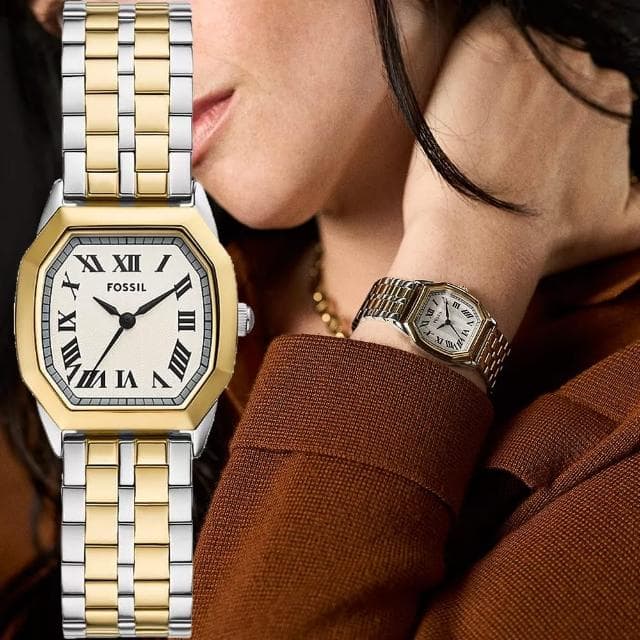 【FOSSIL】Harlow 復古八角大三針女錶-雙色/27mm 母親節 送禮 禮物(ES5362)