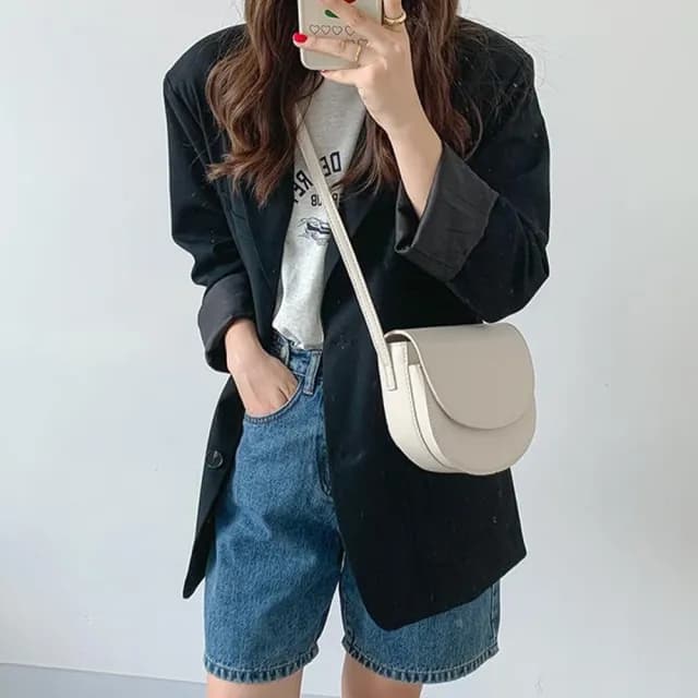 【LEEHER】情人節禮物 真皮包包/牛皮包包/馬鞍包/女士包包/高級感/簡約風格/通勤小包包/單肩斜背包/包包/側