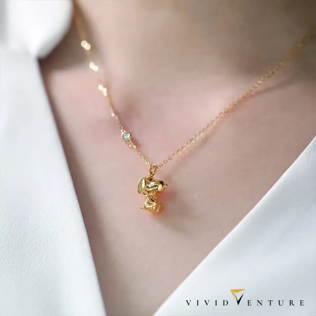 【Vividventure 亞帝芬奇】史努比 14K 3分 天然鑽石 鑽石 項鍊 溫柔擁抱(SNOOPY聯名系列 NO.07)