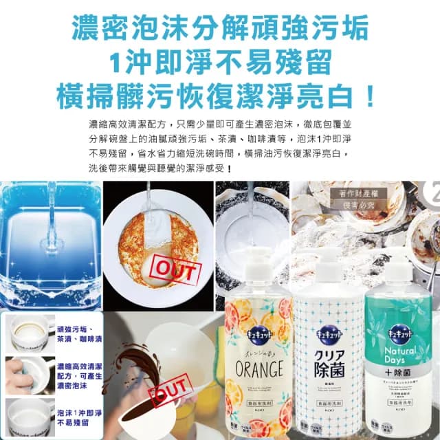 【日本KAO花王】珂珂透CUCUTE按壓式去油除漬高效濃縮洗碗精480ml/大瓶(廚房餐具海綿洗碗清潔劑食器去污漬)