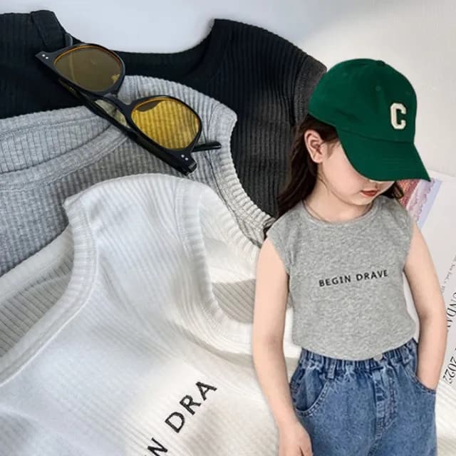 【橘魔法】街頭字母羅紋無袖背心(大童 背心上衣 可單穿 女童 兒童 童裝)