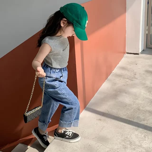 【橘魔法】街頭字母羅紋無袖背心(大童 背心上衣 可單穿 女童 兒童 童裝)