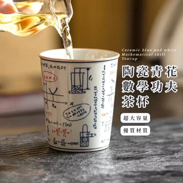 【學霸專用】陶瓷青花數學功夫茶杯(茶盞 陶瓷杯 泡茶杯 茶杯組 茶具 茶器 品茗杯 交換禮物)