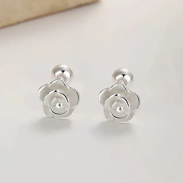 【維克維娜】玫瑰花圓珠鎖扣925純銀耳環