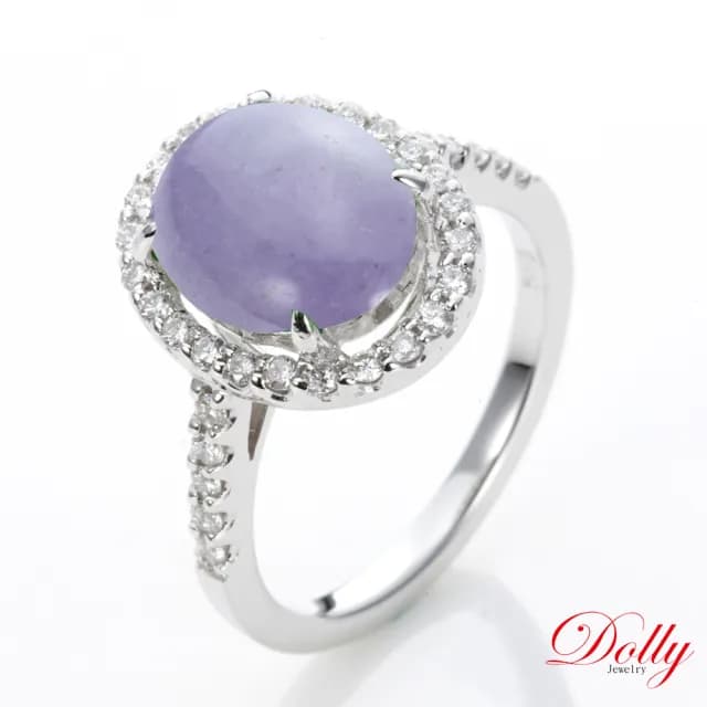 【DOLLY】情人節禮物 14K金 緬甸紫羅蘭翡翠鑽石戒指(現貨 母親節 長輩送禮首選)