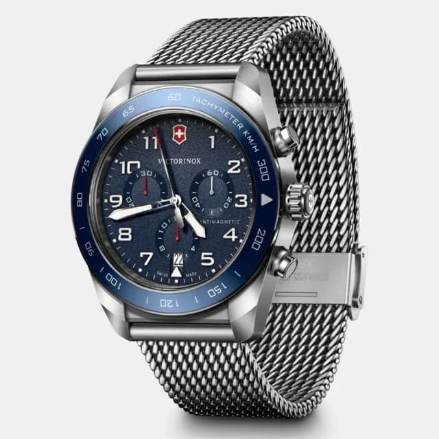 【VICTORINOX 瑞士維氏】Swiss Army 啞光 浮雕數字 計時碼錶 男錶 送禮 禮物推薦(VISA-242049)