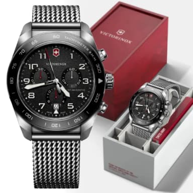 【VICTORINOX 瑞士維氏】Swiss Army 啞光 浮雕數字 計時碼錶 男錶 送禮 禮物推薦(VISA-242048)