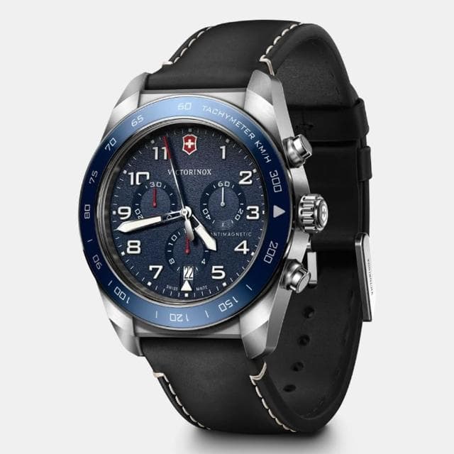 【VICTORINOX 瑞士維氏】Swiss Army 啞光 浮雕數字 計時碼錶 男錶 送禮 禮物推薦(VISA-242047)