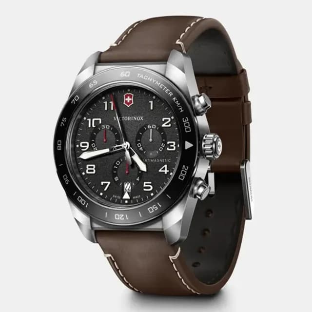 【VICTORINOX 瑞士維氏】Swiss Army 啞光 浮雕數字 計時碼錶 男錶 送禮 禮物推薦(VISA-242046)