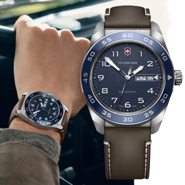 【VICTORINOX 瑞士維氏】Swiss Army 啞光 浮雕數字 石英錶 男錶 送禮 禮物推薦(VISA-242040)