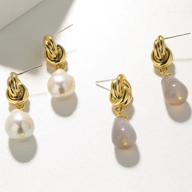 【MoonDy】情人節禮物 飾品 耳環 女生耳環 油畫 天然灰水晶 巴洛克珍珠 小香風 純銀耳針 耳釘 耳飾 氣質耳