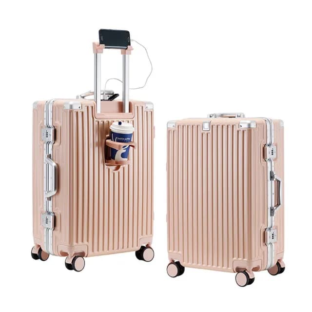 【FJ】28吋多功能鋁框行李箱 USB充電/杯架/密碼鎖/防爆-KA28(多色任選)