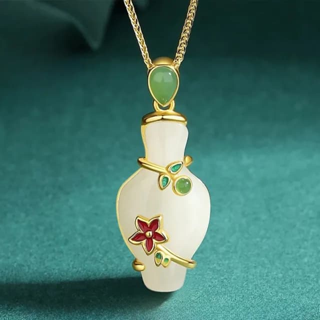 【KT DADA】和田玉 青花瓷 項鍊女 新中式 花瓶 高級感 輕奢 飾品 鎖骨鏈 小眾設計 925 純銀 鍍