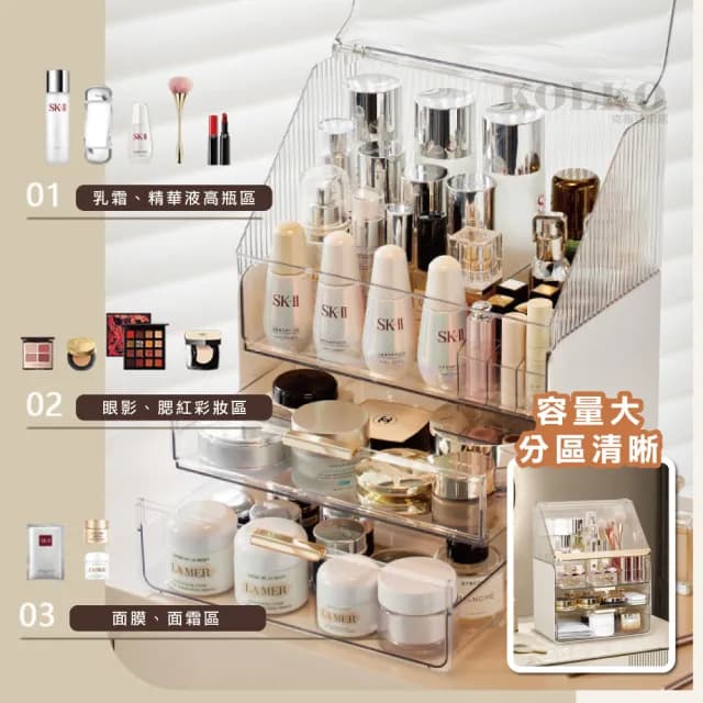 【KOLKO】防塵化妝品收納盒(口紅架 保養品收納 香水收納 眼影盤收納 刷具收納 多功能收納)