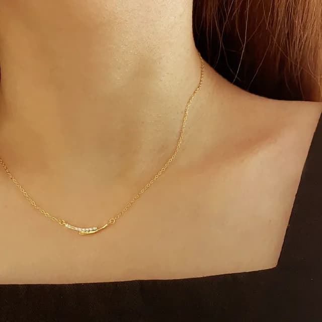 【CReAM】Chaya純銀鍍14K金色銀色弧形設計亮鑽金屬女項鍊(生日 禮物 送禮 禮盒)