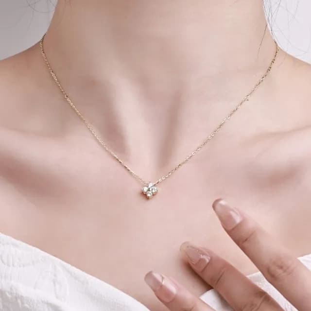 【LEEHER】女生/項鍊/四葉草項鍊/銀飾/飾品/鋯石項鍊/幸運草/s925銀/首飾/花朵吊墜/18K金項鍊/