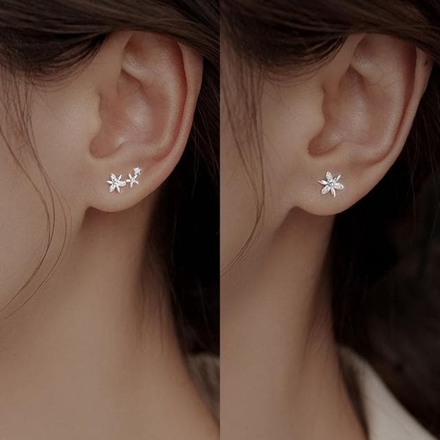 【Emi 艾迷】韓系美好花朵不對稱鋯石 耳環 925銀針