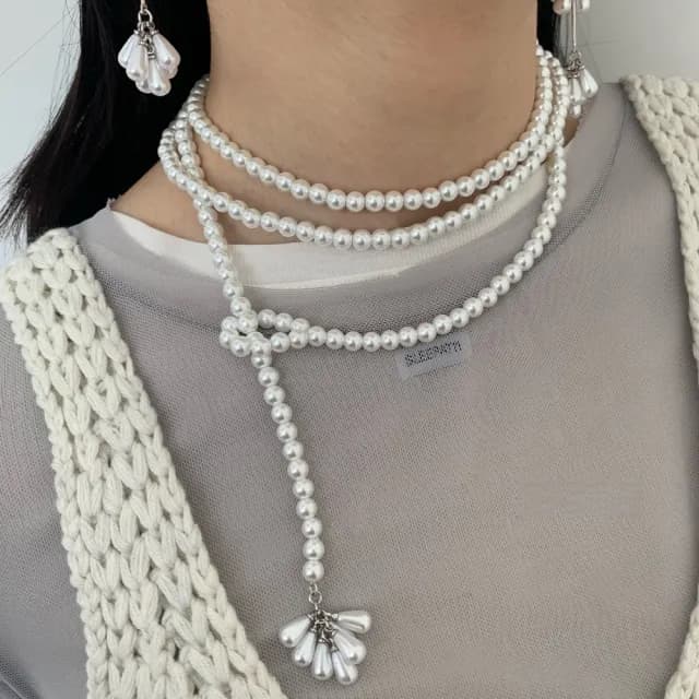 【KT DADA】情人節禮物 耳環 耳夾耳環 飾品 花朵 串珠 珍珠 耳環 項鍊 女生耳環 項鍊女 垂墜耳環 韓風 珍珠