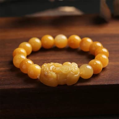 【LEEHER】男生/手鍊/飾品/手串/禮物/金絲玉/小貔貅/貔貅手鍊/黃玉貔貅/玉石/招財/玉手鍊/本命