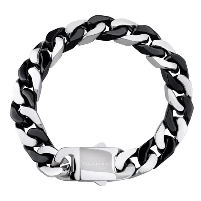 【THEODORA’S 希奧朵拉】淬鍊 黑陶瓷鋼古巴手鍊-男款黑銀