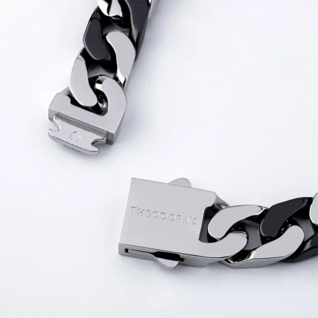 【THEODORA’S 希奧朵拉】淬鍊 黑陶瓷鋼古巴手鍊-男款黑銀