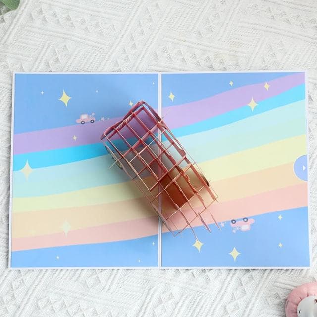 【Paper Play】萬用卡片-3D立體鮮花禮物粉色老爺車造型卡片 感恩卡 情人節卡片 告白卡(萬用卡片)