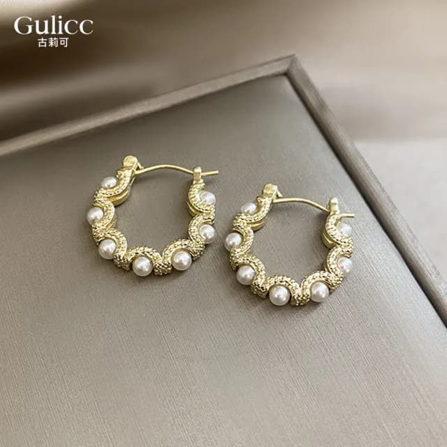 【Golicc】耳環 亮麗奢華 精鑲珍珠(七夕 情人節 生日 飾品 耳釘 耳飾 耳墜 禮物)