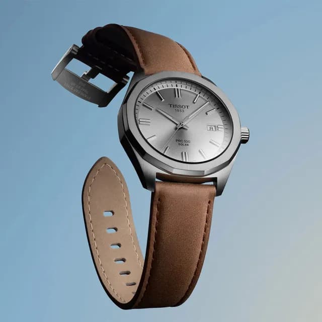 【TISSOT 天梭 官方授權】PRC 100 Solar T151.422.16.031.00 太陽能皮帶手錶 銀 送禮 推薦(T1514221603100)