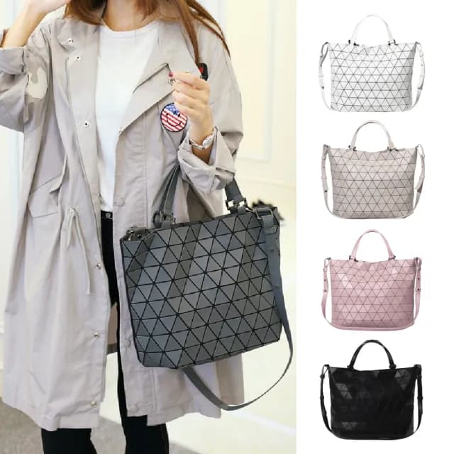 【LEEHER】手提包/水桶包/水晶包/菱格包/大容量包包/黑色包包/日系包包/幾何菱格包/磨砂手