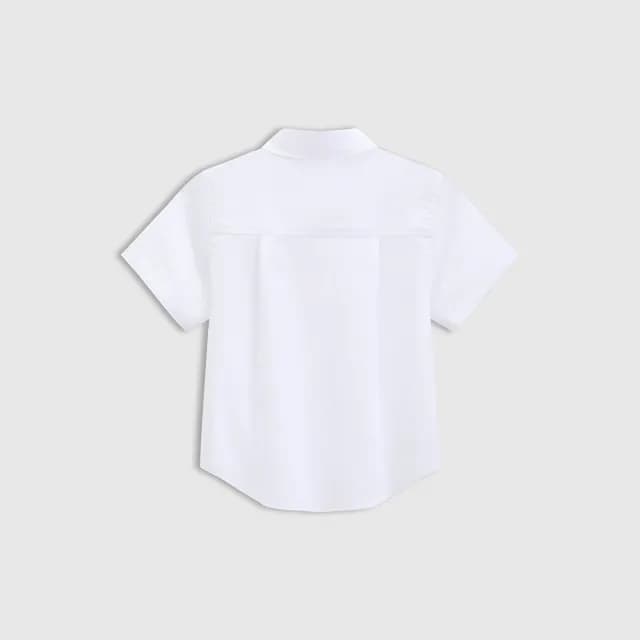 【GAP】男幼童裝 純棉小熊刺繡翻領短袖襯衫 布萊納系列-白色(767321)